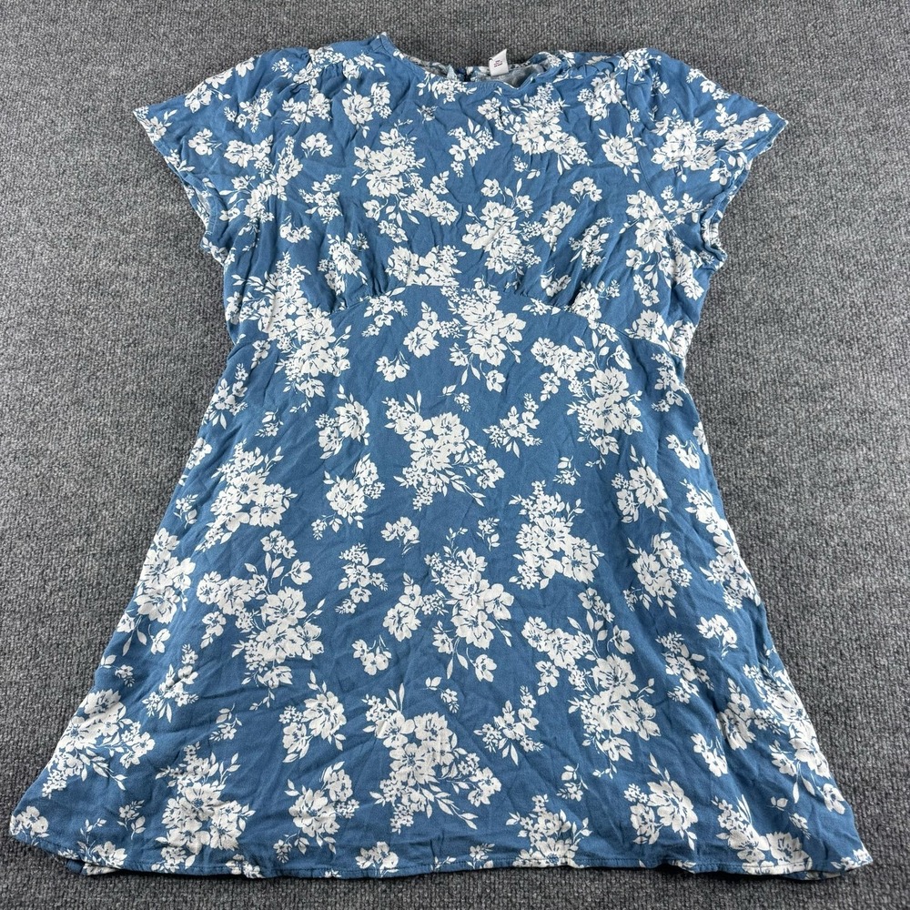 Old Navy Dress Womens XL Blue Floral Short Sleeve Fit Flare Rayon Lightweight